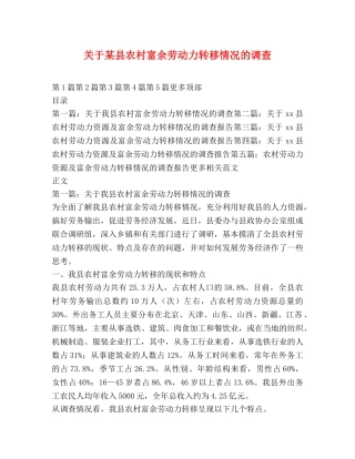 关于某县农村富余劳动力转移情况的调查 