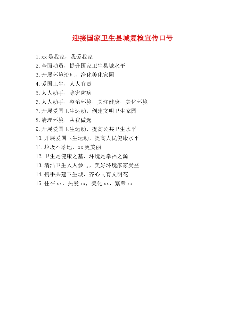 迎接国家卫生县城复检宣传口号 _第1页