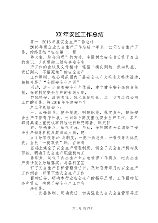 XX年安监工作总结