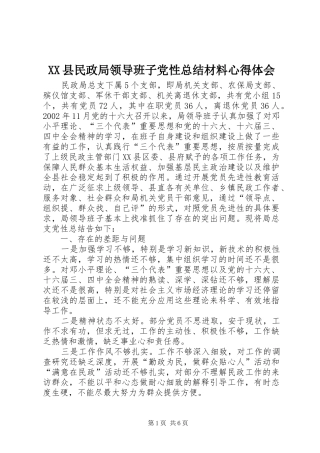 XX县民政局领导班子党性总结材料心得体会