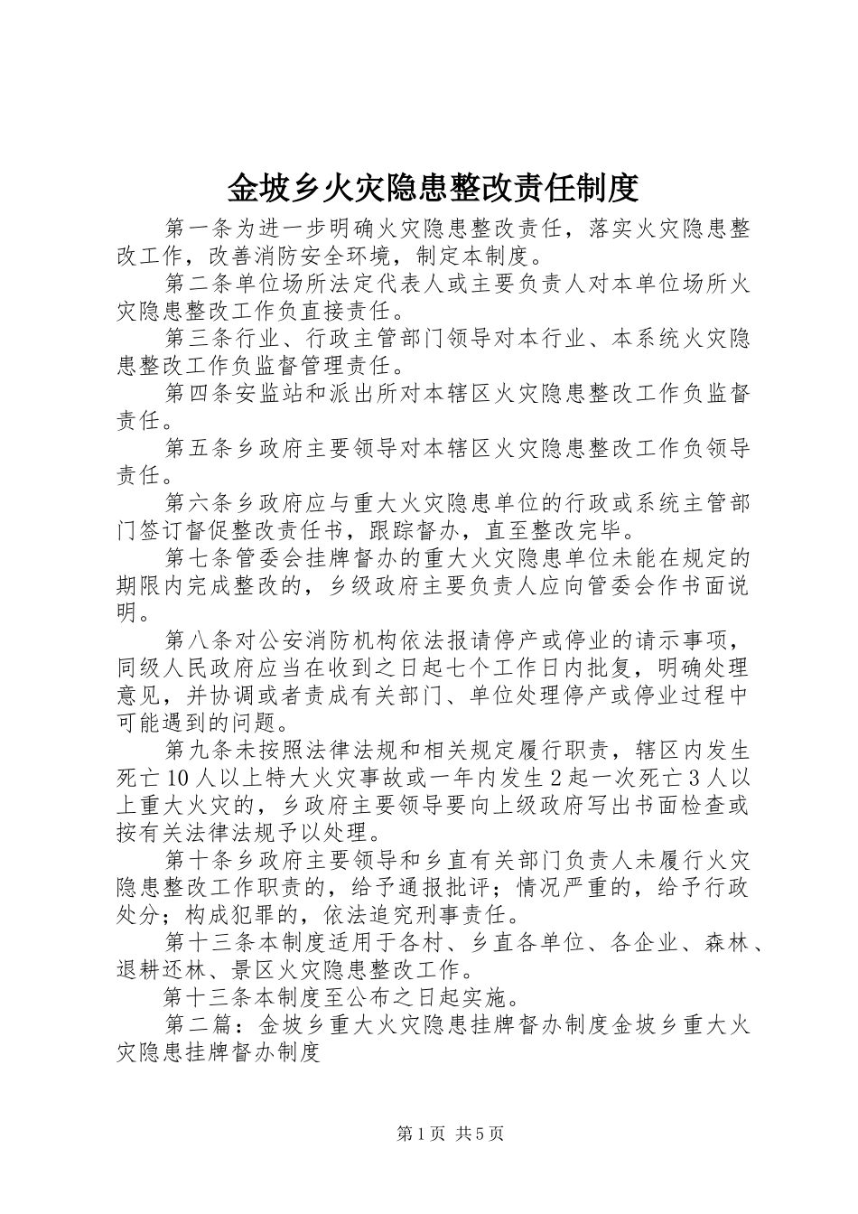 金坡乡火灾隐患整改责任制度_第1页
