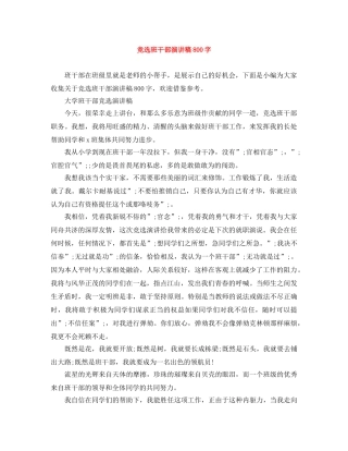 竞选班干部演讲稿800字 