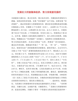 发展壮大村级集体经济，努力实现富民强村 