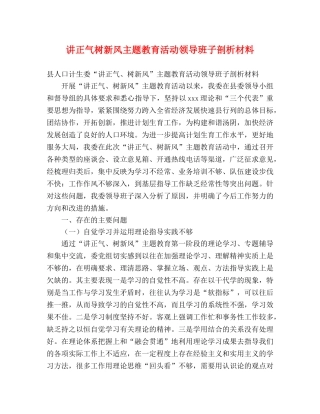 讲正气树新风主题教育活动领导班子剖析材料 