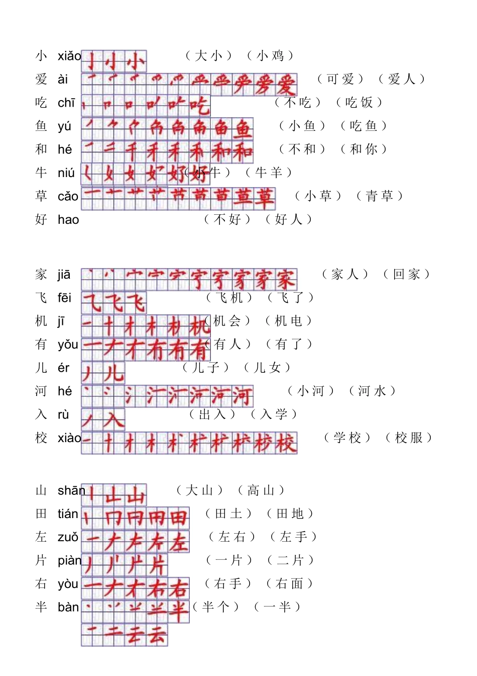 一年级语文上册生字表笔顺表及组词_第3页
