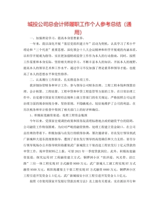 城投公司总会计师履职工作个人参考总结（通用） 