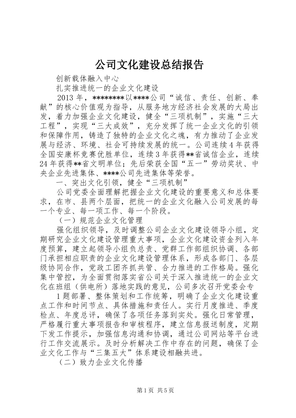 公司文化建设总结报告 (3)_第1页