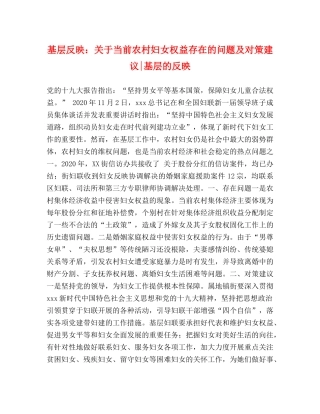 基层反映关于当前农村妇女权益存在的问题及对策建议-基层的反映 