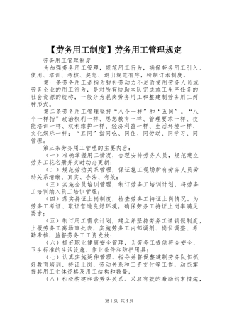 【劳务用工制度】劳务用工管理规定