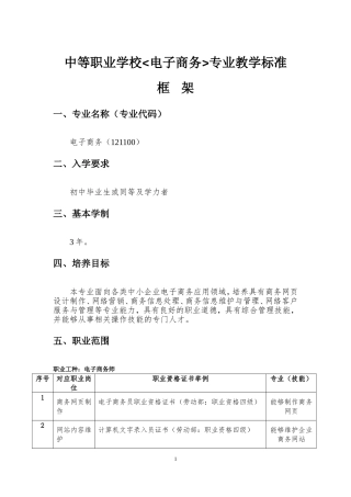 中等职业学校电子商务专业标准