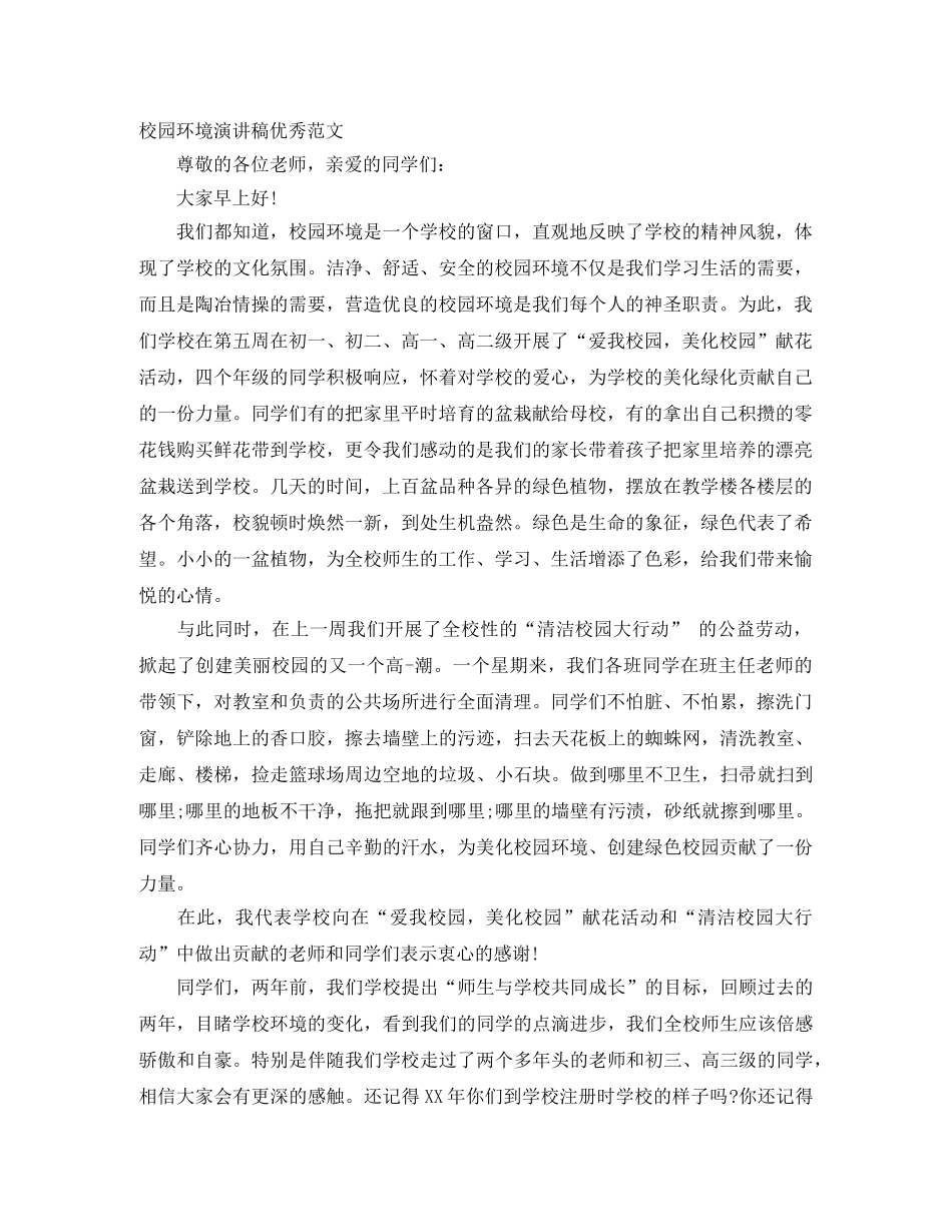 校园环境演讲稿优秀范文 _第1页