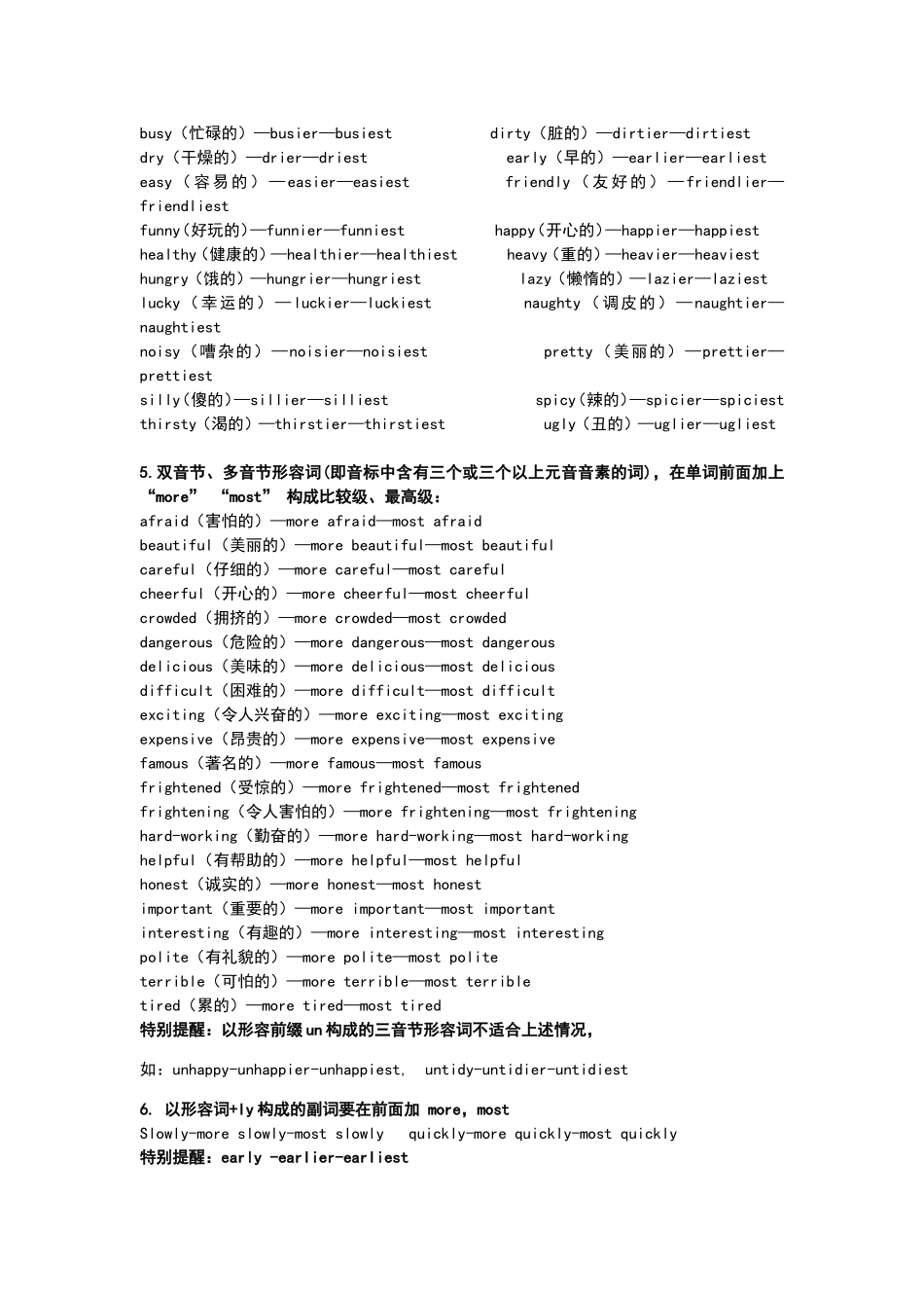 英语常见形容词及比较级、最高级变化一览表_第2页