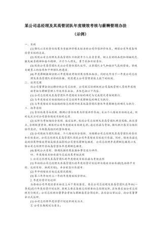 总经理及其高管团队年度绩效考核与薪酬管理办法