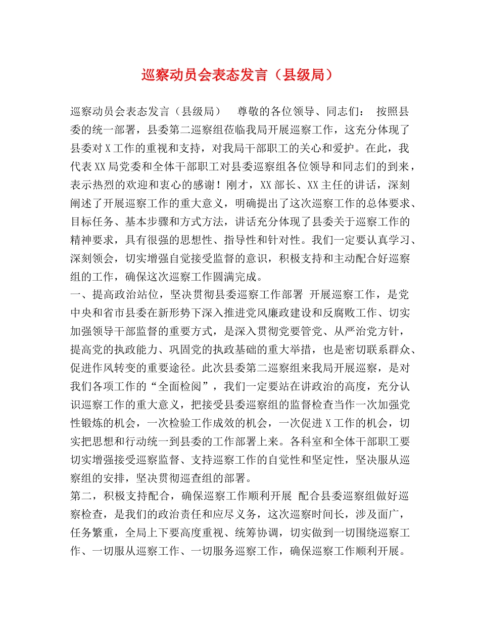 巡察动员会表态发言（县级局） _第1页