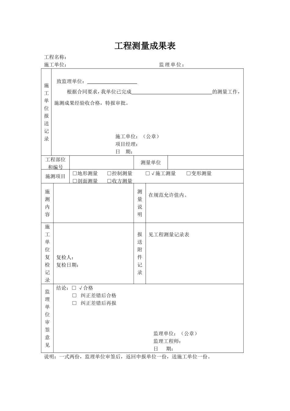 工程测量成果表_第1页