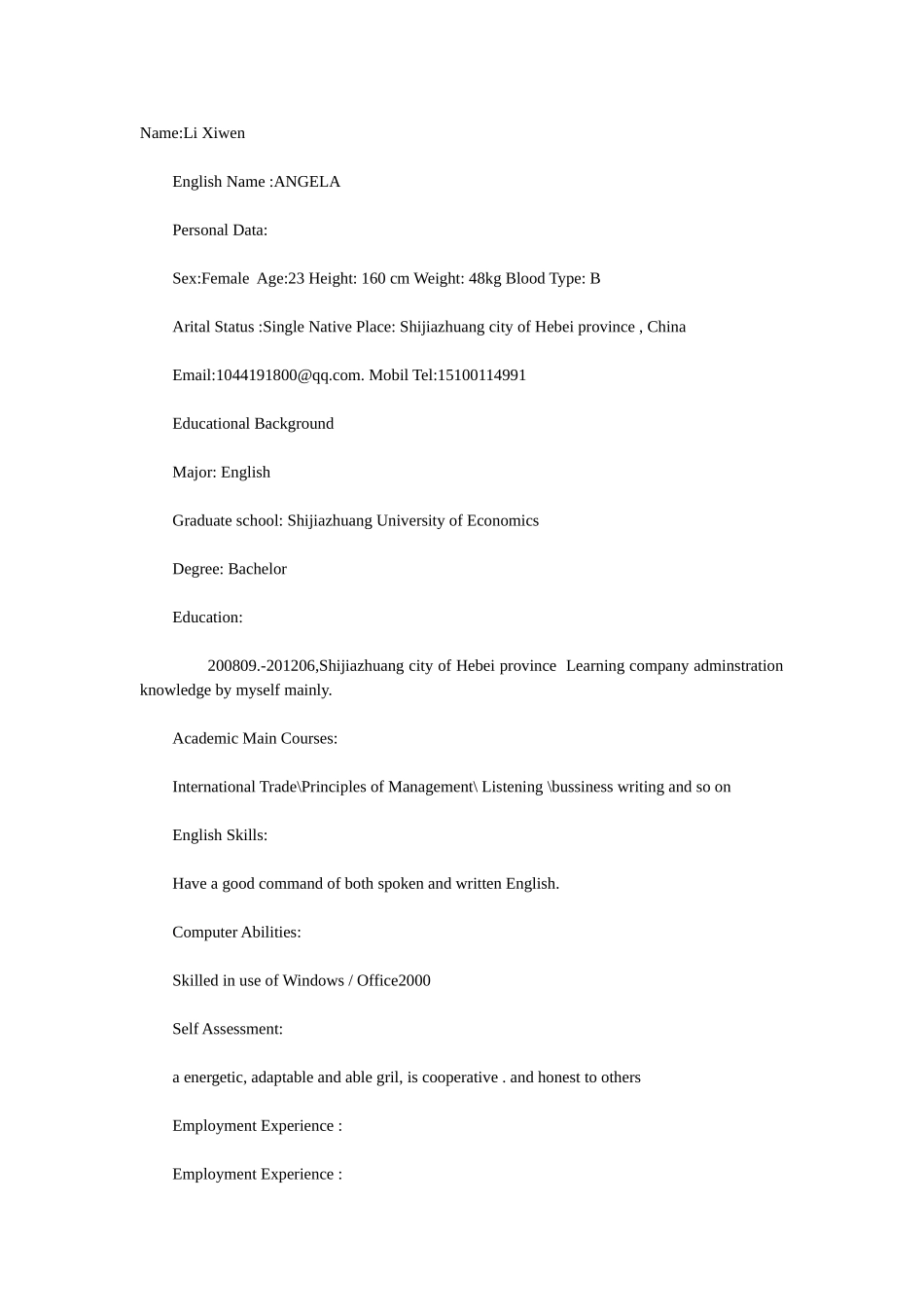 英文简历模板_第1页