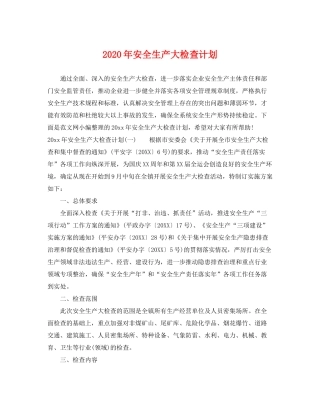 2020年安全生产大检查计划