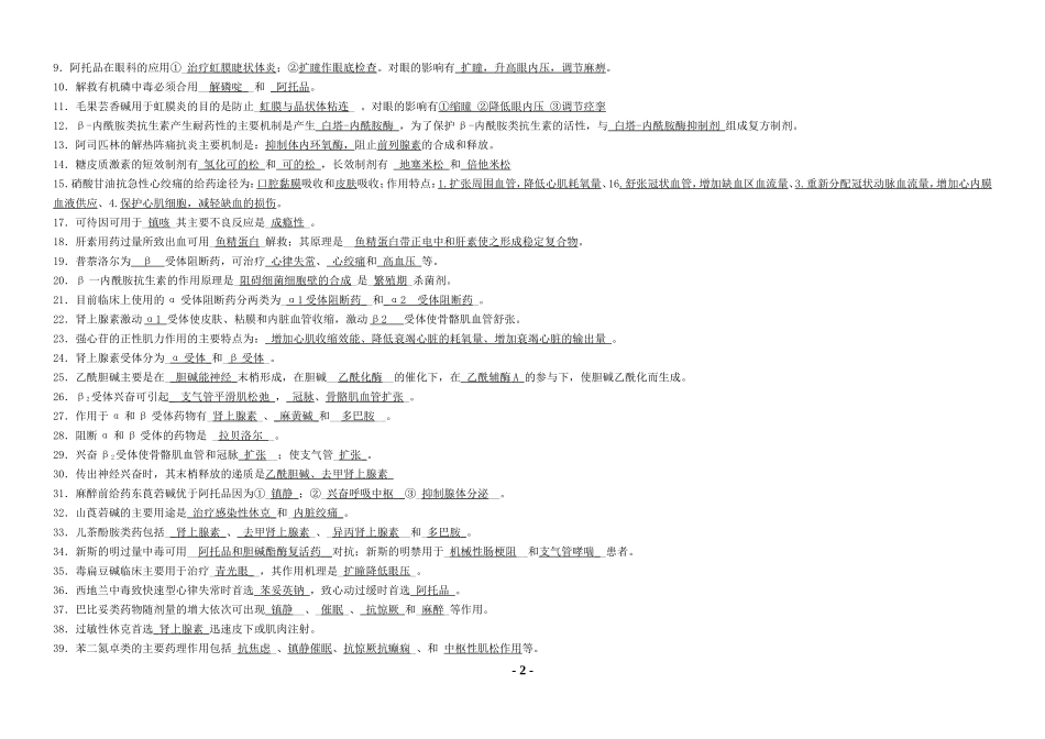 药理学考点大全-重点总结-试题总结-期末考试必备_第2页