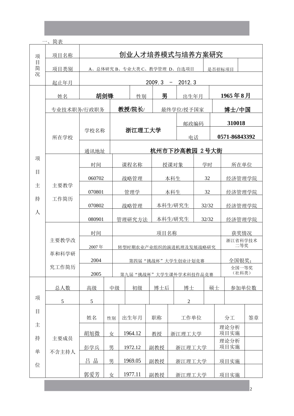 浙江省新世纪教育教学改革课题--创业人才培养模式与培养方案研究_第2页