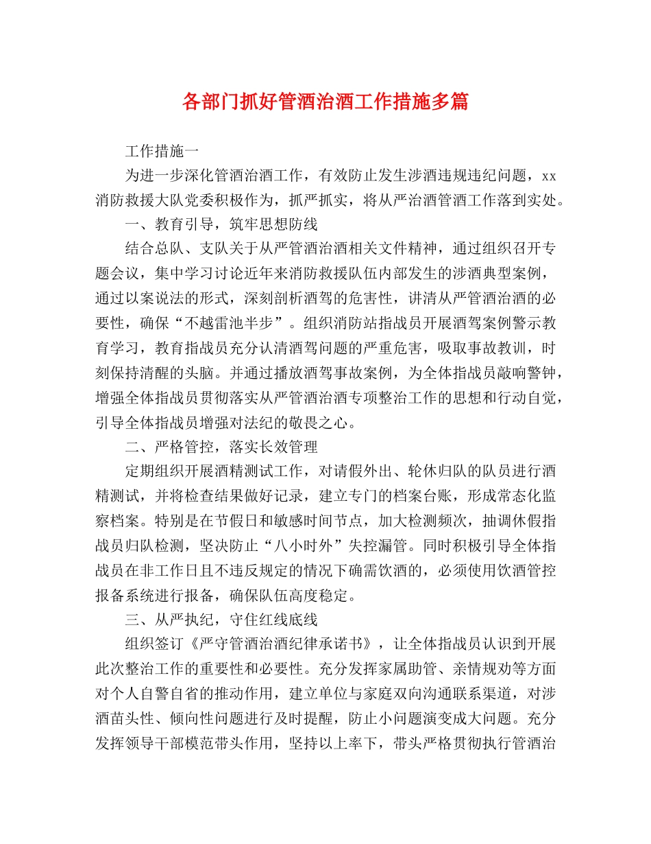 各部门抓好管酒治酒工作措施多篇 _第1页