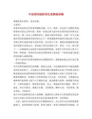 中层领导副职岗位竞聘演讲稿 