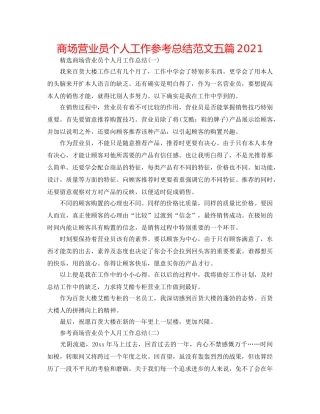 商场营业员个人工作参考总结范文五篇2024 