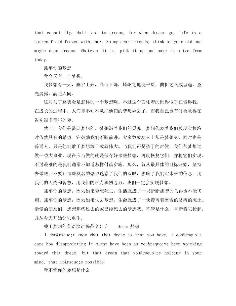 关于梦想的英语演讲稿范文三篇 _第2页