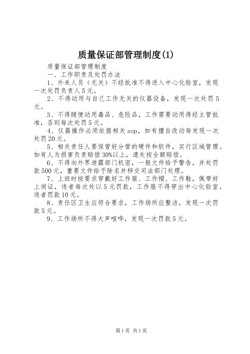 质量保证部管理制度(1)_第1页