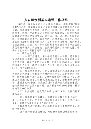 乡农田水利基本建设工作总结