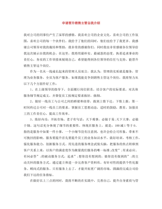 申请晋升销售主管自我介绍 