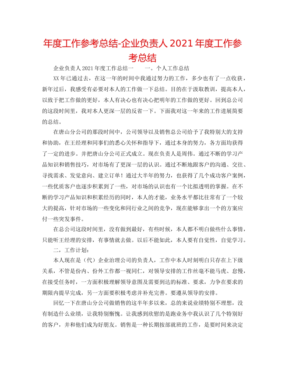 年度工作参考总结-企业负责人2024年度工作参考总结 _第1页