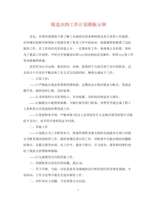 精选出纳工作计划模板示例