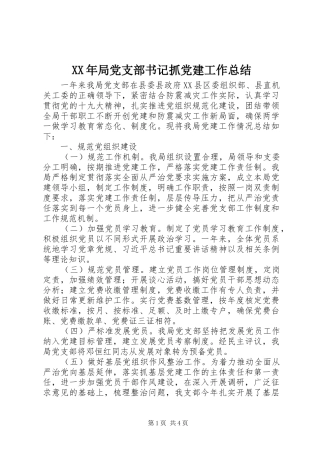 XX年局党支部书记抓党建工作总结