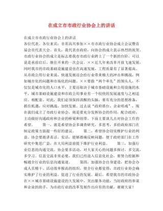 在成立市市政行业协会上的讲话 