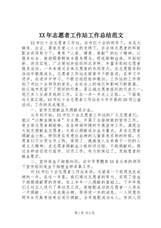XX年志愿者工作站工作总结范文