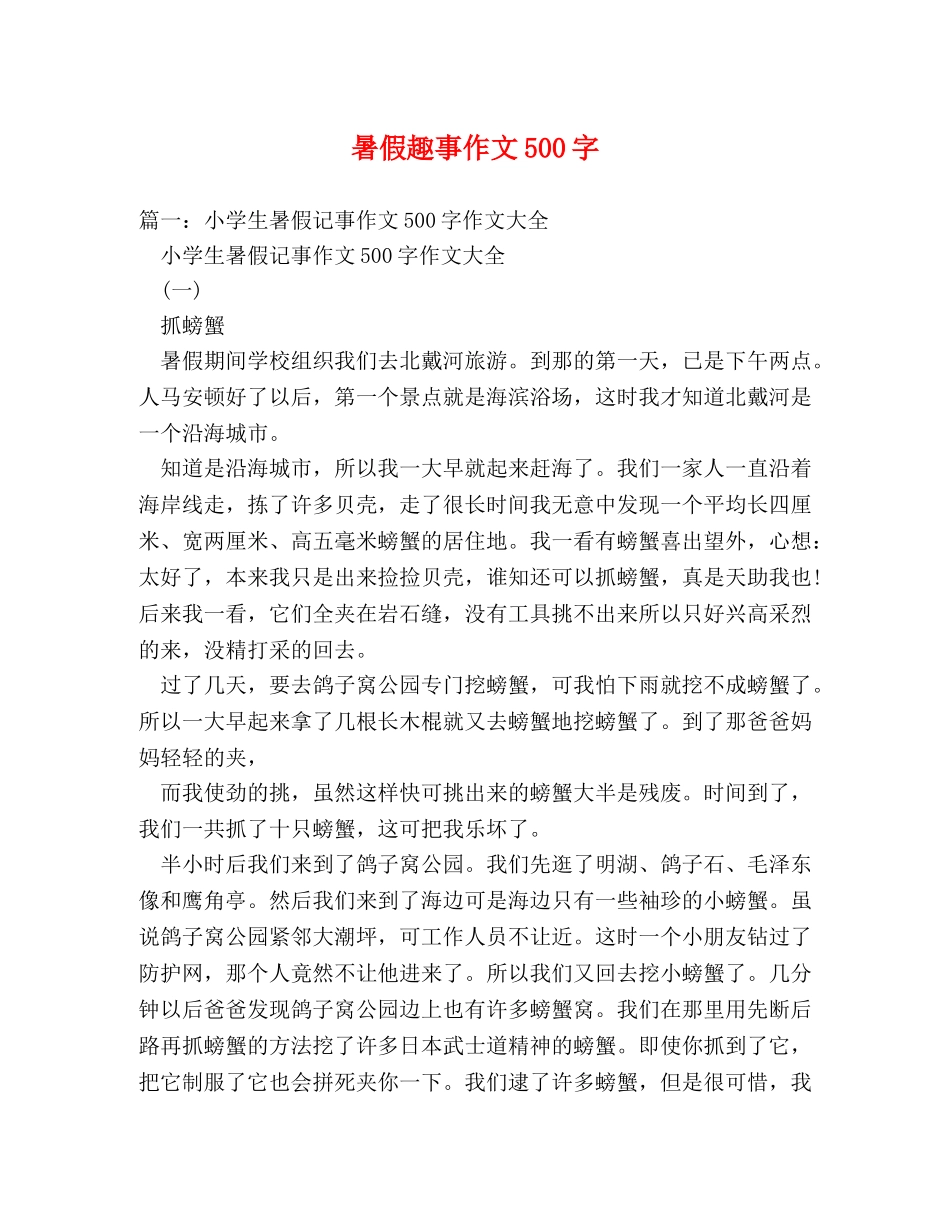 暑假趣事作文500字 _第1页