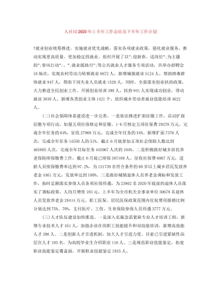 人社局年上半年工作总结及下半年工作计划