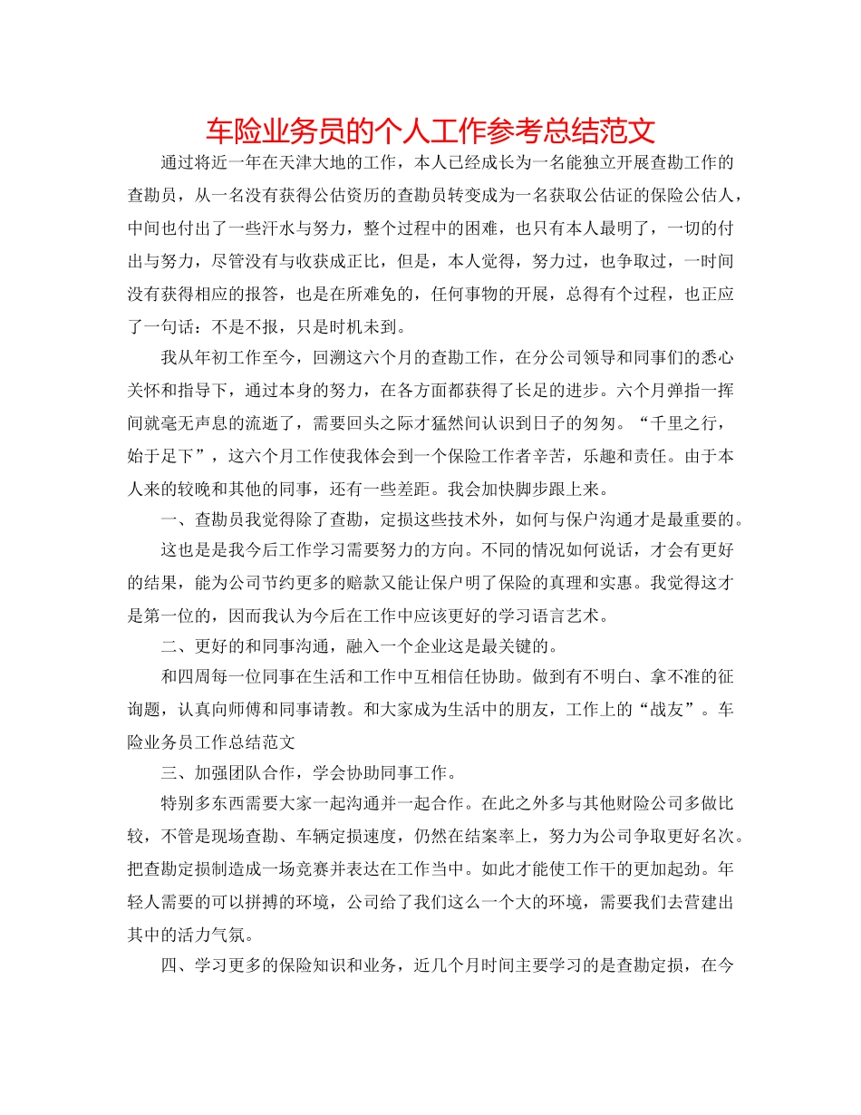 车险业务员的个人工作参考总结范文 _第1页