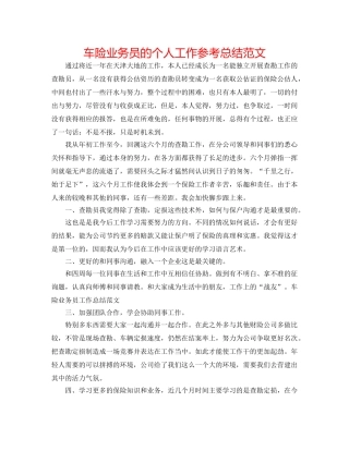车险业务员的个人工作参考总结范文 