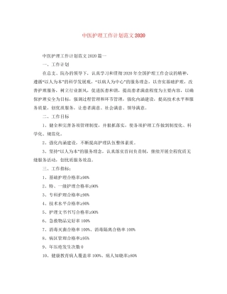 中医护理工作计划范文