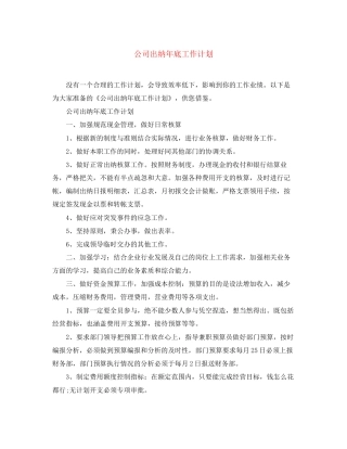公司出纳年底工作计划