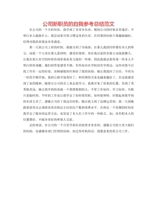 公司新职员的自我参考总结范文 