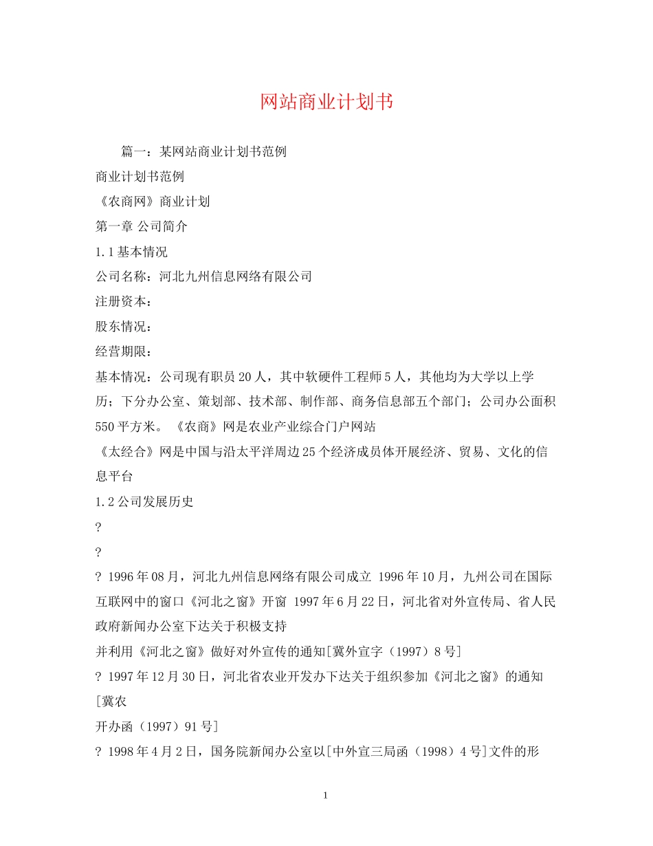 网站商业计划书_第1页