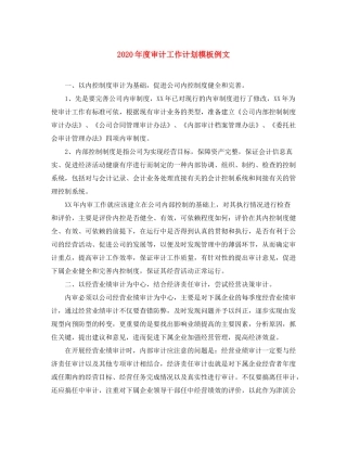 2020年度审计工作计划模板例文