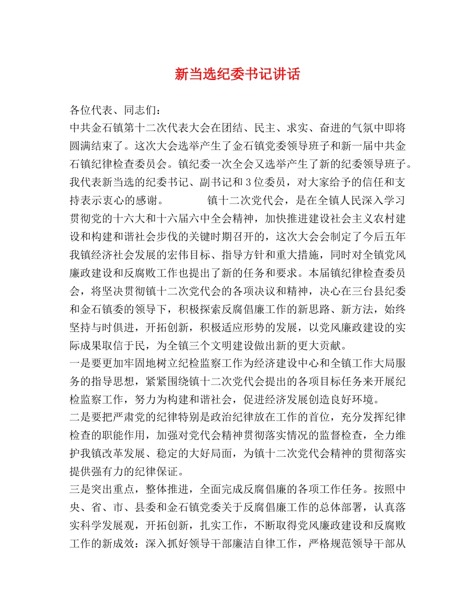 新当选纪委书记讲话 _第1页