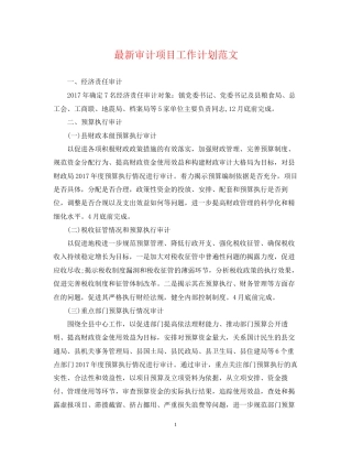审计项目工作计划范文