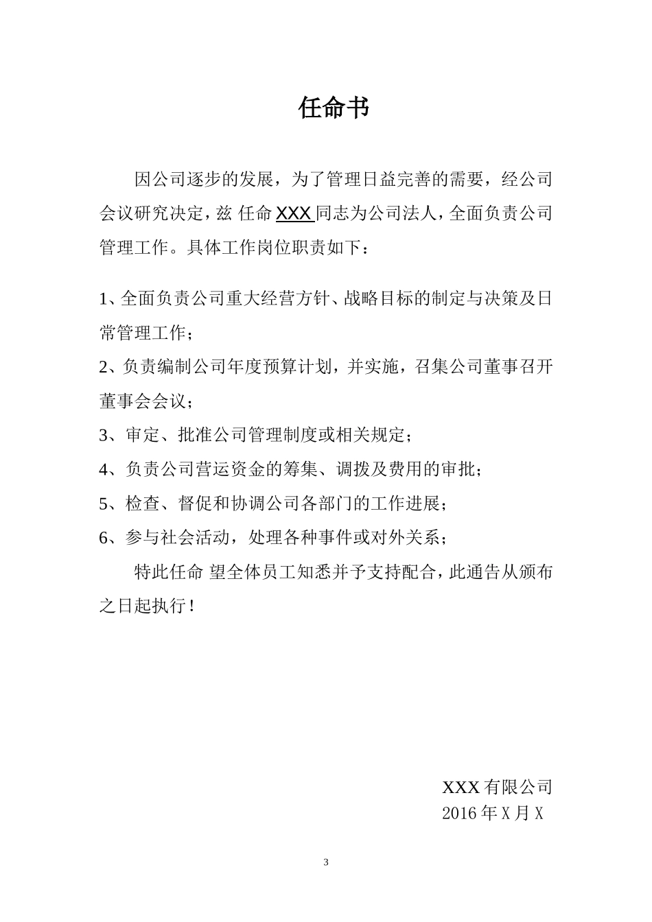 2016、2017最新公司人事任命及岗位职责红头文件_第3页