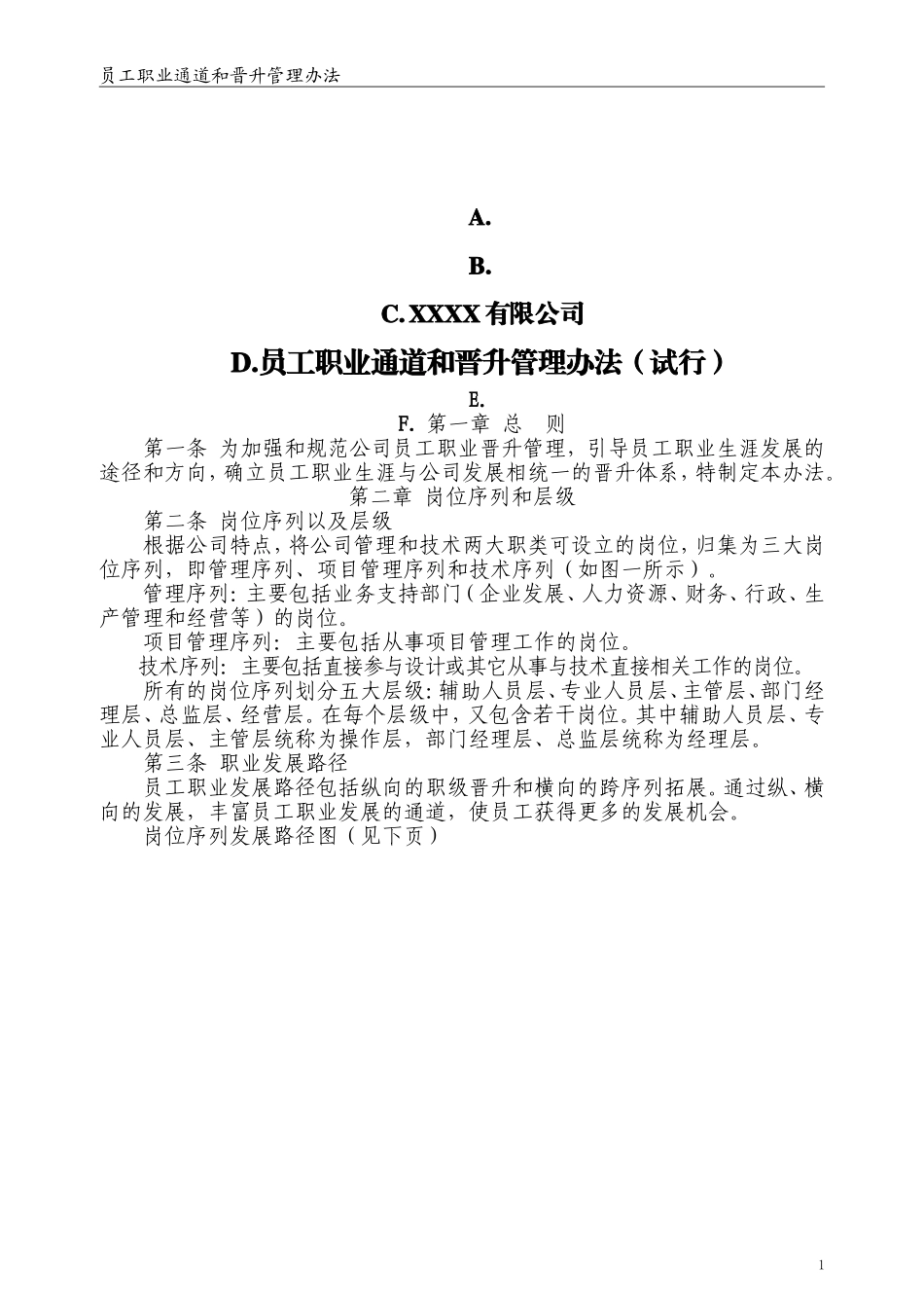 XXXX有限公司员工职业通道和晋升管理办法(试行)_第1页