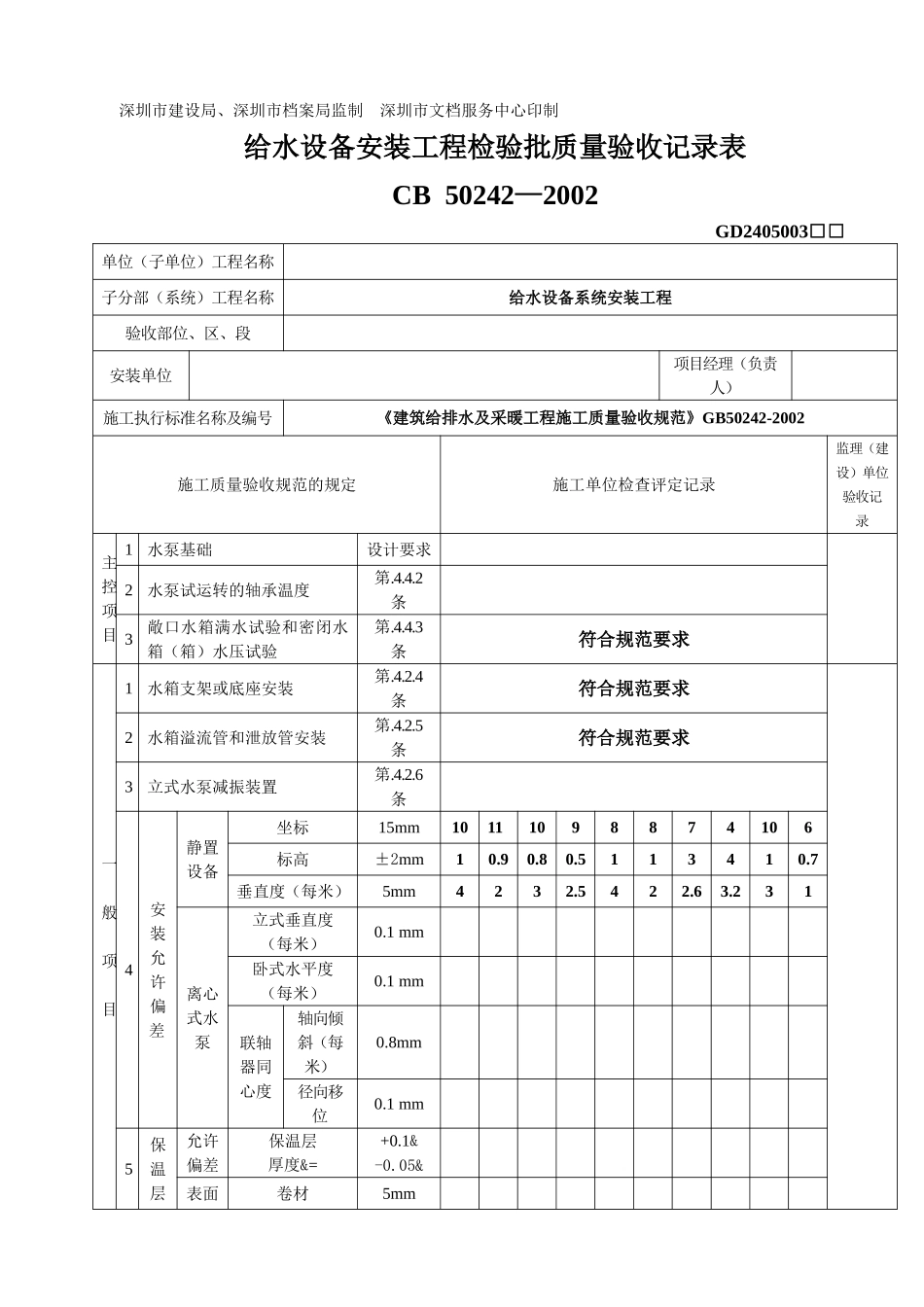 10、给水设备安装工程检验批记录表(水箱安装)_第2页