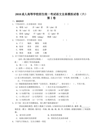 2018成人高等学校招生统一考试语文全真模拟试卷(六)